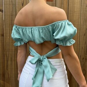 Light Blue off the shoulder blouse